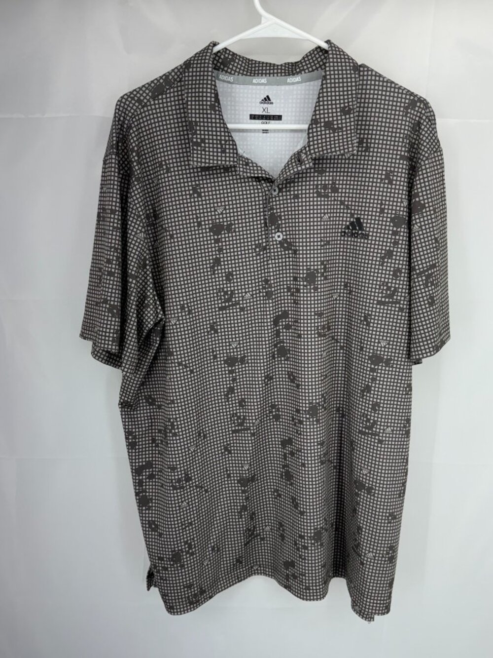 Adidas Men XL Golf Polo Shirt Short Sleeve Grid Camo Grey Performance Stretch